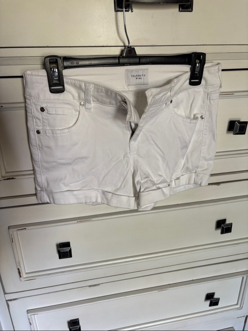 Celebrity Pink White Cuffed Denim Shorts